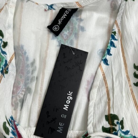 Me 2 Magic Anthropologie White Paisley Maxi Dress Pom Pom Sleeves Hippie Size M - Picture 9 of 10